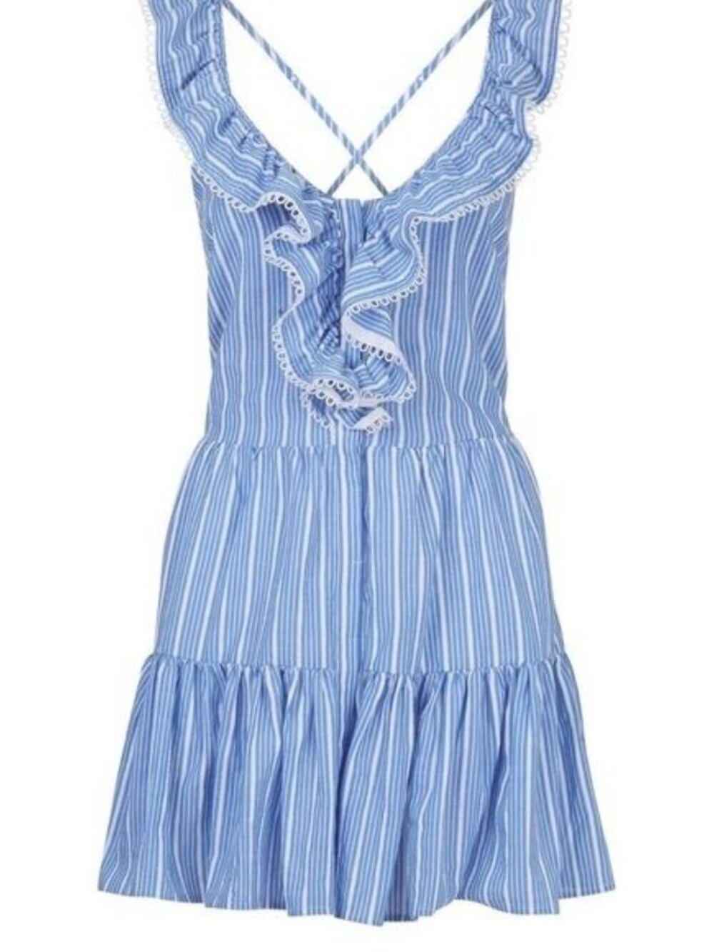 Anthropologie Seafolly Women's Blue White Striped Ruffle Sundress Size L 3302 - Picture 2 of 9